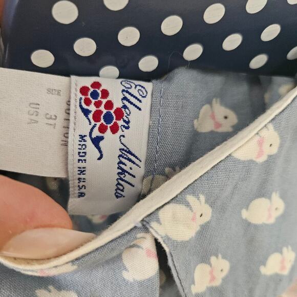 Vintage Ellen Miklas Bunny Jumper Dress Shirt Outfit 3T Pink Blue Cottagecore - Picture 13 of 13